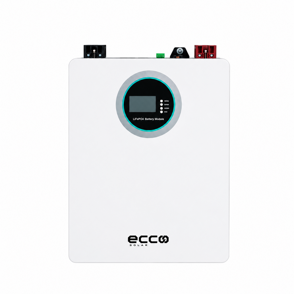 ECCO 5.12kWh (ME51100) 51.2V Wall-Mount LiFePO4 Lithium Battery (100Ah, 100A Discharge, IP54, 6000+ Cycles)
